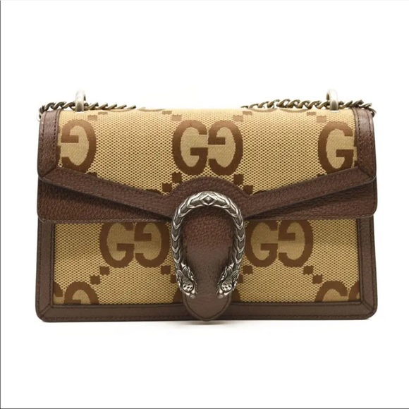 GUCCI Monogram Jumbo GG Textured Dollar Calfskin Medium Dionysus Camel Ebony - Picture 2 of 9